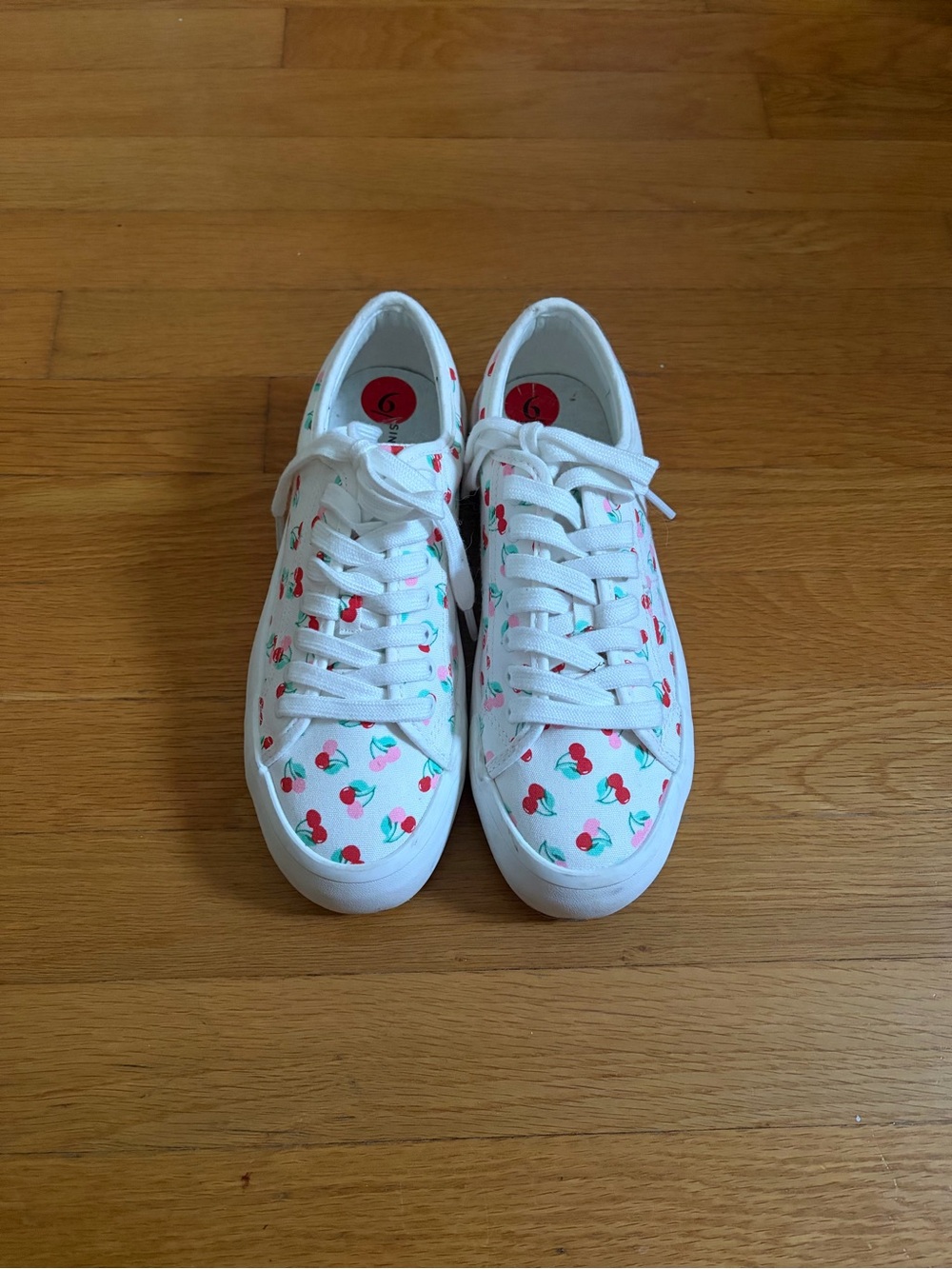 Sincerely Jules White Sneakers with Red Cherry Print